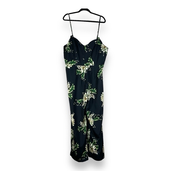 NEW 1X THREAD STORY BLACK FLORAL SATIN JUMPSUIT WIDE LEG  EVENT PARTY - Picture 1 of 16
